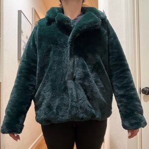 Women's Faux Fur Jacket - Dark Green